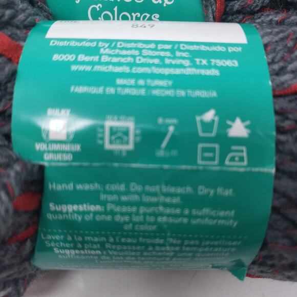 Loops & Threads Yarn Tachete - Charcoal Red Acrylic Poly - 3 Skeins - Picture 4 of 4